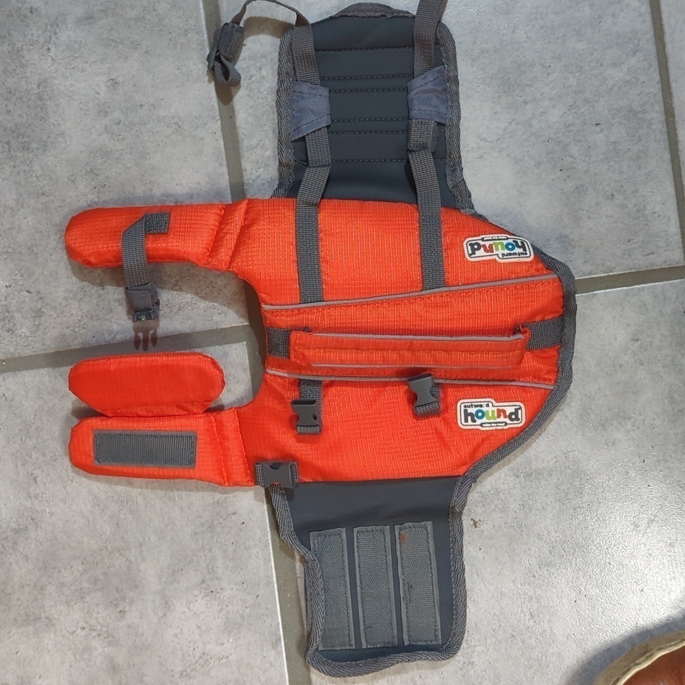 Outward Hound Orange Dog Life Jacket with Gray Straps
